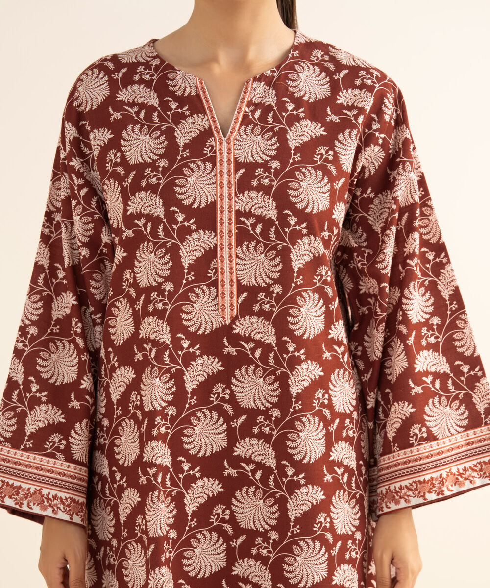 Women's Unstitched Lawn Printed Red 3 Piece Suit