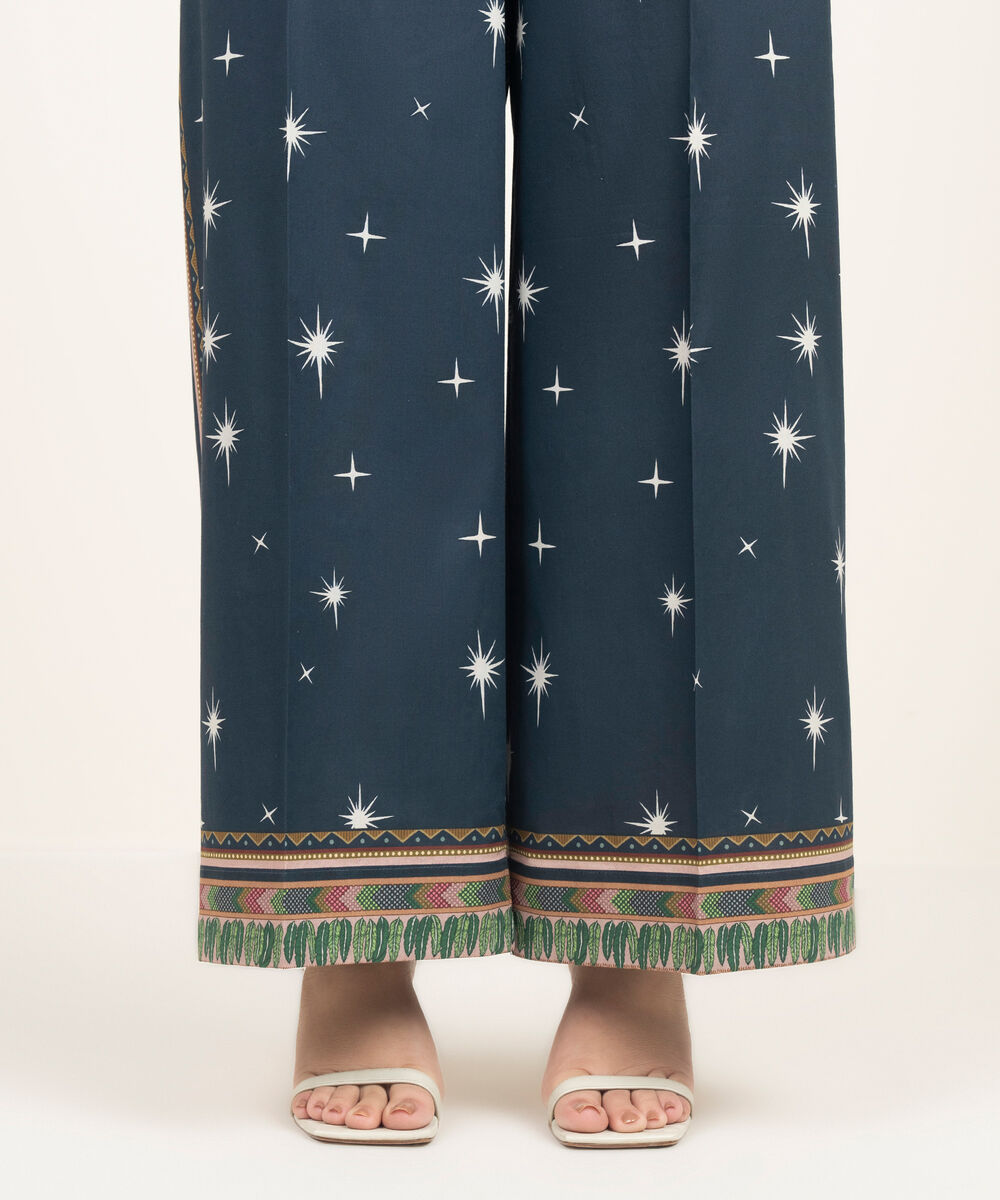 Women's RTW Cambric Printed Blue Culottes