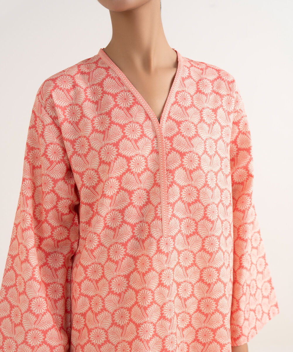 Women's Unstitched Light Khaddar Printed Pink Two Piece Suit