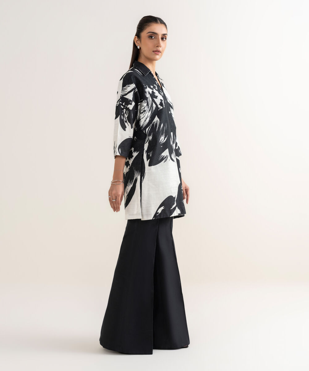 Women's Unstitched Khaddar Printed Black Shirt
