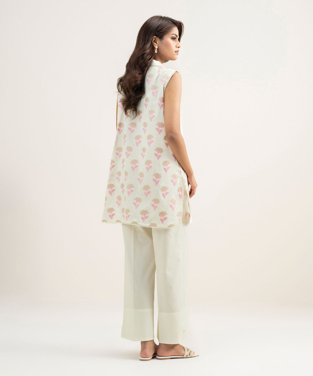 Women's RTW Extra Weft Jacquard Solid Cream White 2 Piece Suit