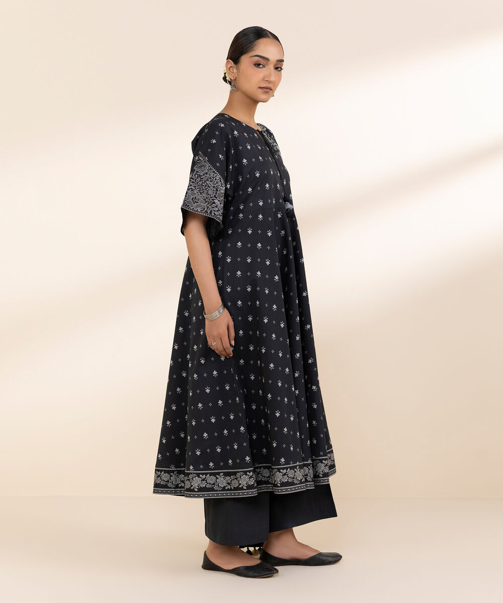 Women's Unstitched Lawn Embroidered Black 2 Piece Suit