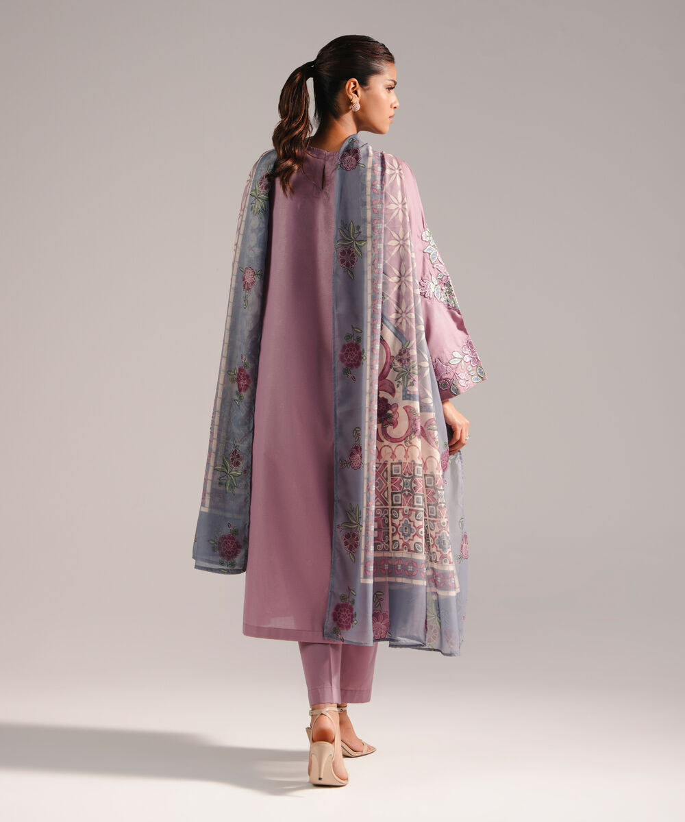 Women's RTW Zari Lawn Embroidered Lavender 3 Piece Suit