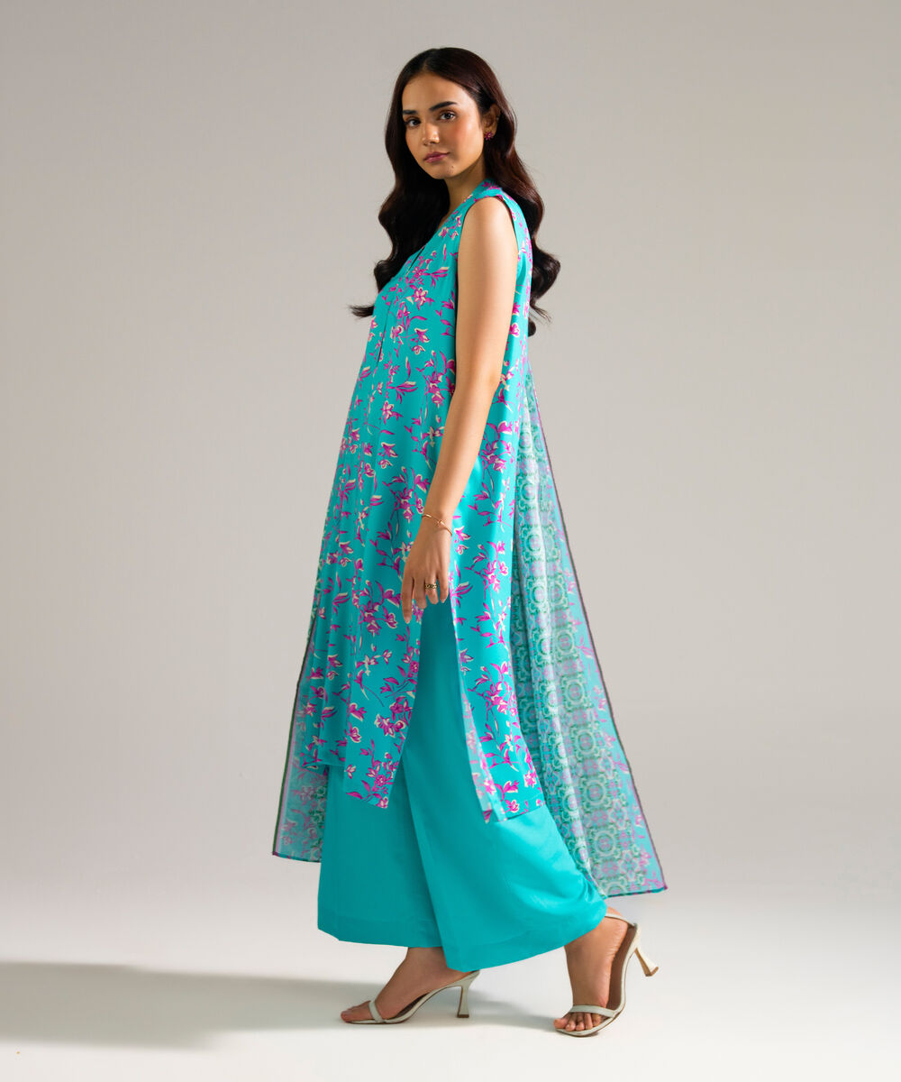 Women's RTW Arabic Lawn Printed Blue 3 Piece Suit