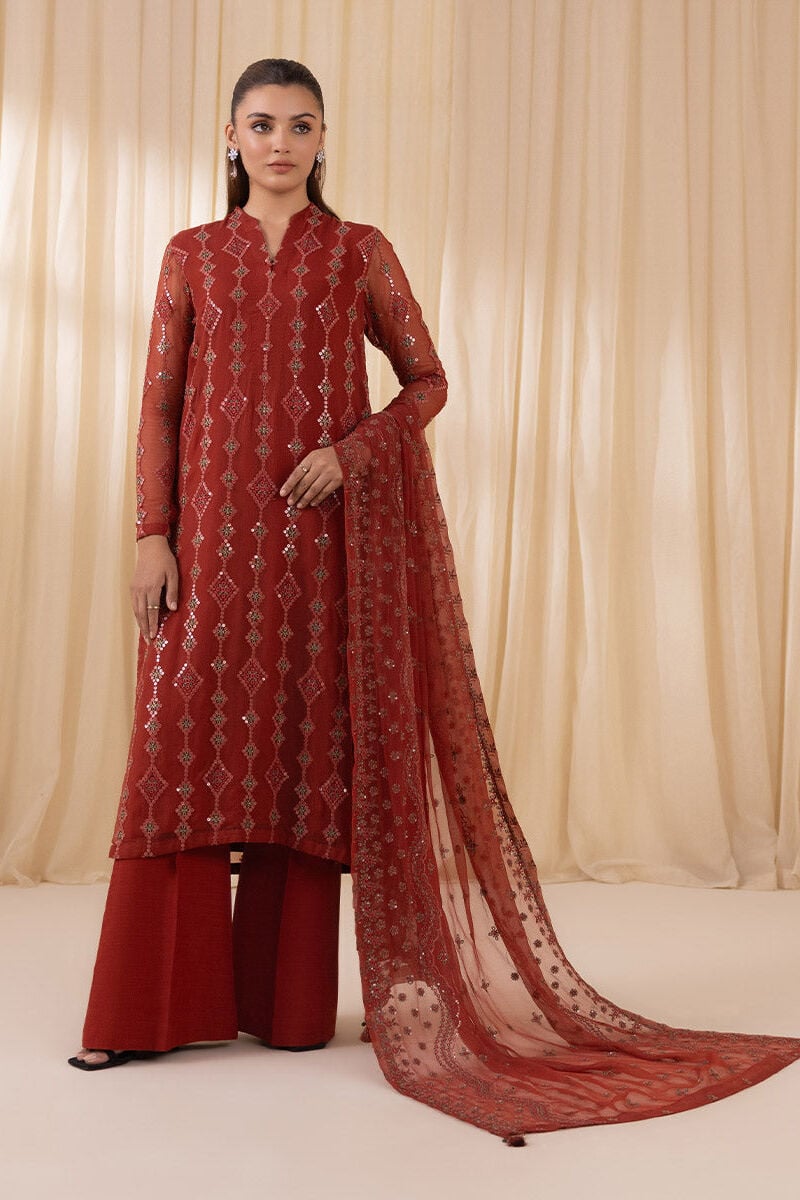 3 Piece - Embroidered Chiffon Suit