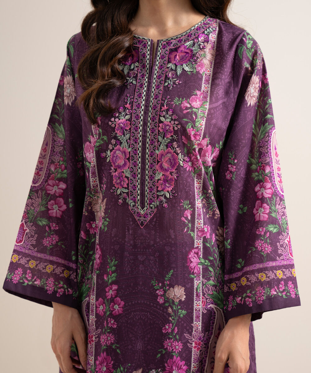 Women's Unstitched Lawn Embroidered Aqua 3 Piece Suit