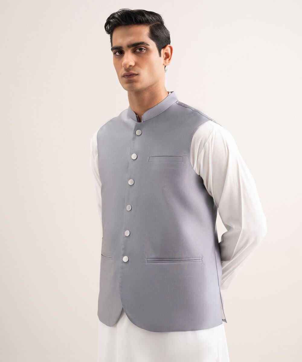 Men'S Stitched Grey Premium Suiting Waistcoat