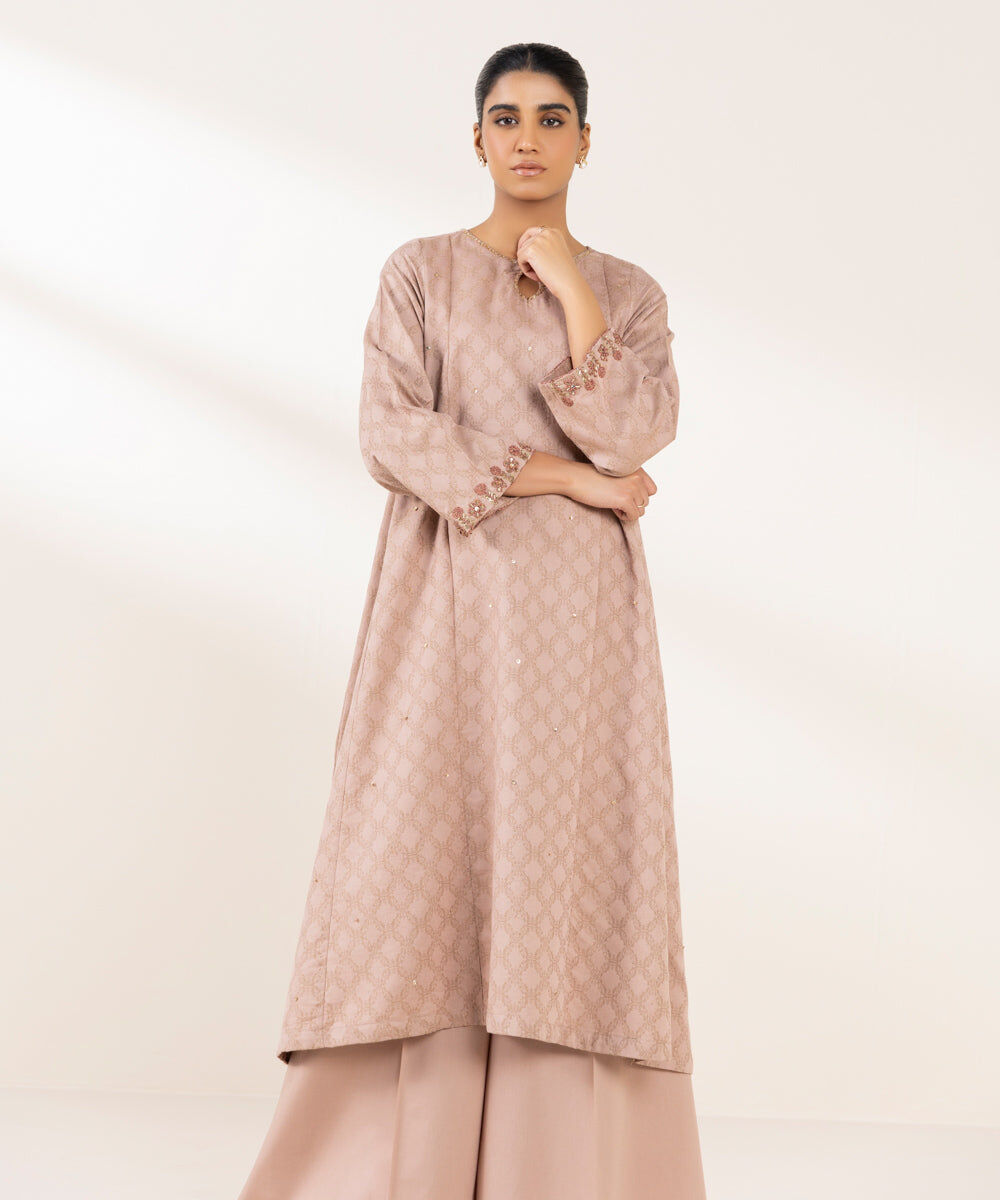 Woman - Pink Embroidered Cotton Jacquard Shirt