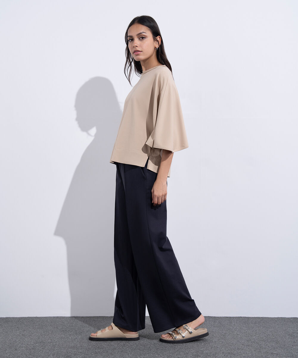 Women's Western Wear Beige Kimono Sleeved T-Shirt