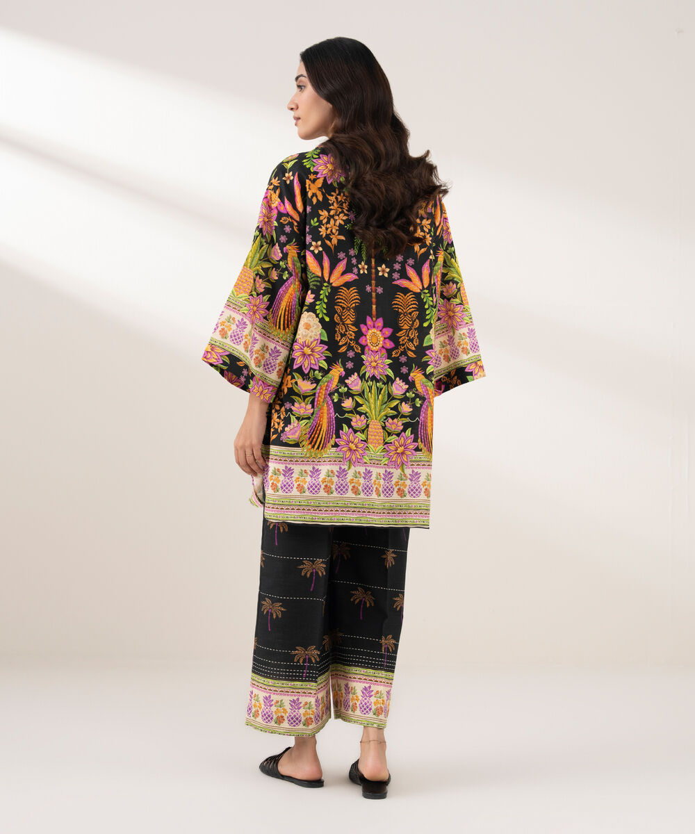 Women's RTW Khaddar Printed Straight Black Shirt