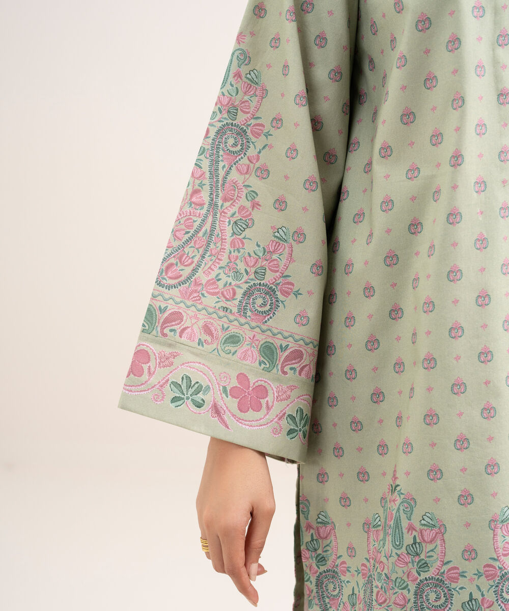 Women's Unstitched Lawn Printed Green 3 Piece Suit