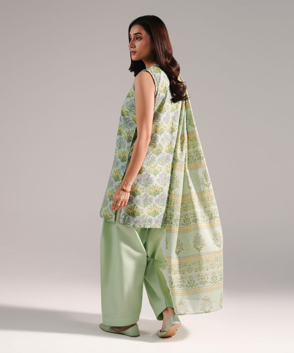 Women's RTW Lawn Printed Green 3 Piece Suit