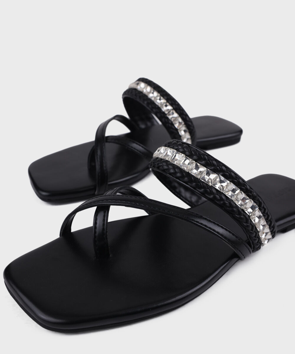 Woman - Black Embellished Kolapuri