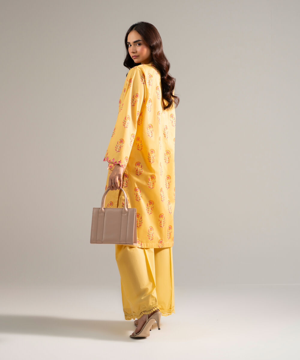 Women's RTW Lawn Embroidered Yellow Straight Shirt