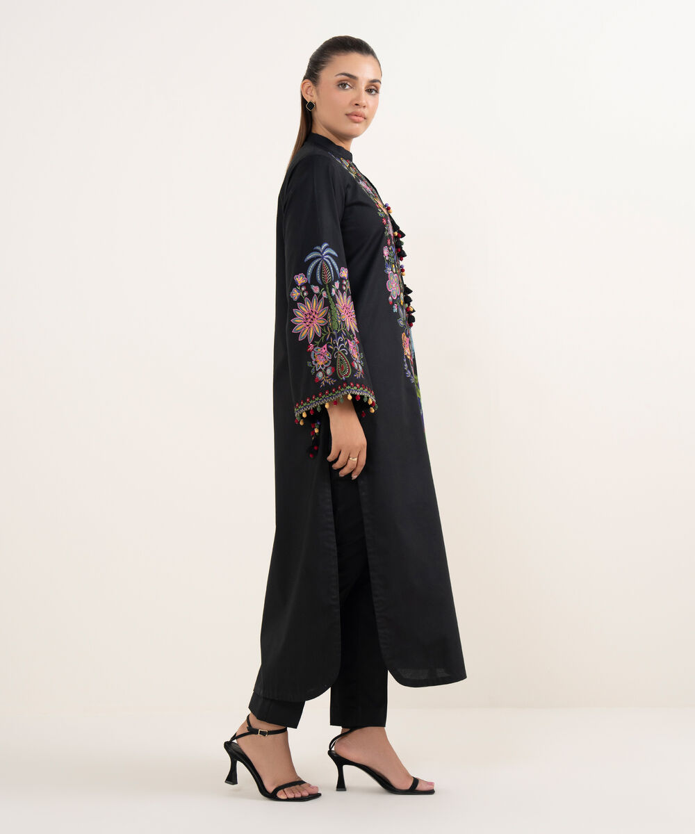 Women's Unstitched Textured Lawn Embroidered Black 3 Piece Suit