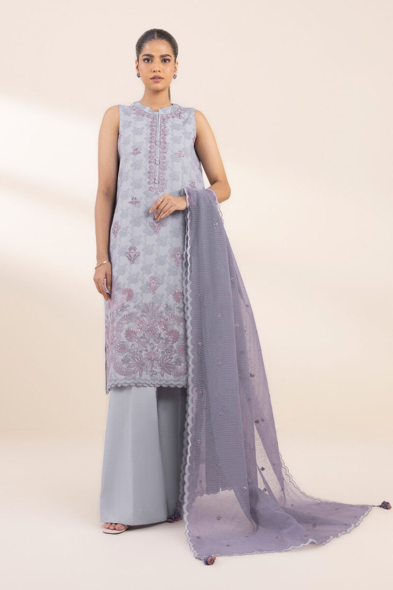 3 Piece - Embroidered Cotton Jacquard Suit