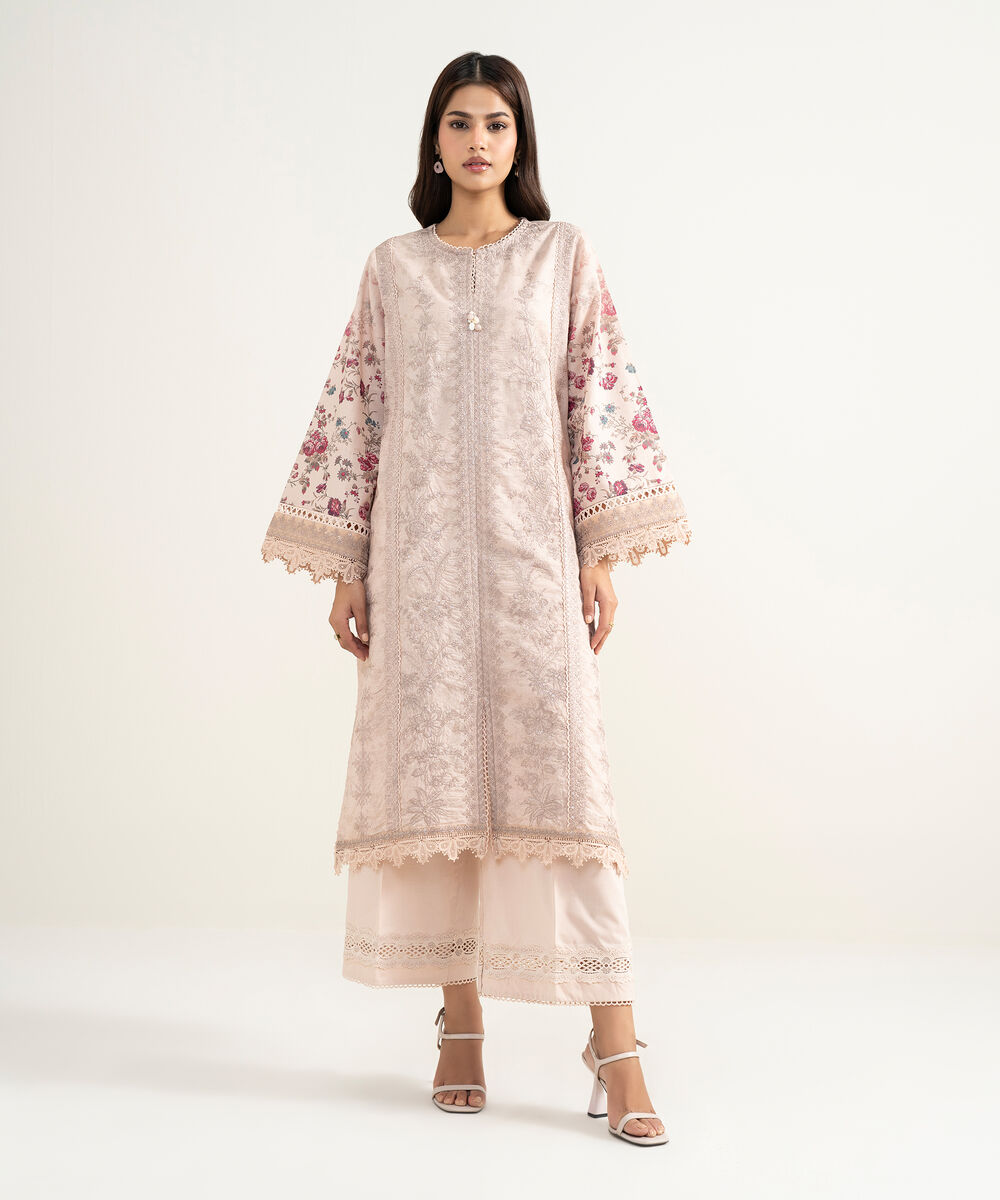 Women's RTW Zari Lawn Embroidered Pink 2 Piece Suit