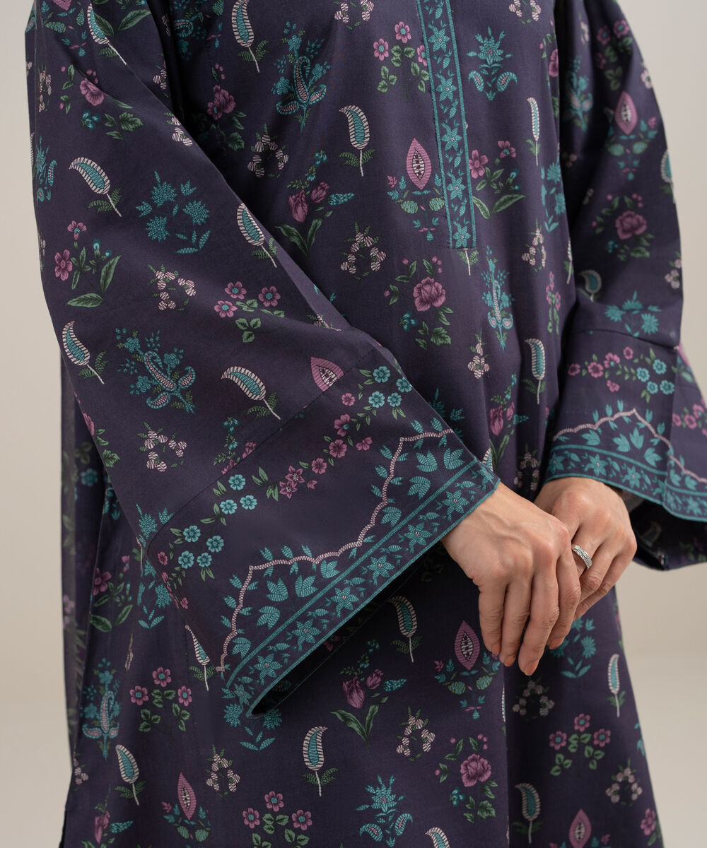 Women's Unstitched Lawn Printed Purple 3 Piece Suit
