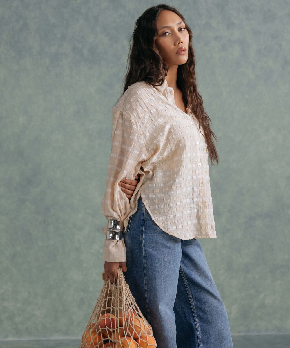 Women's Western Wear Beige Textured Shirt