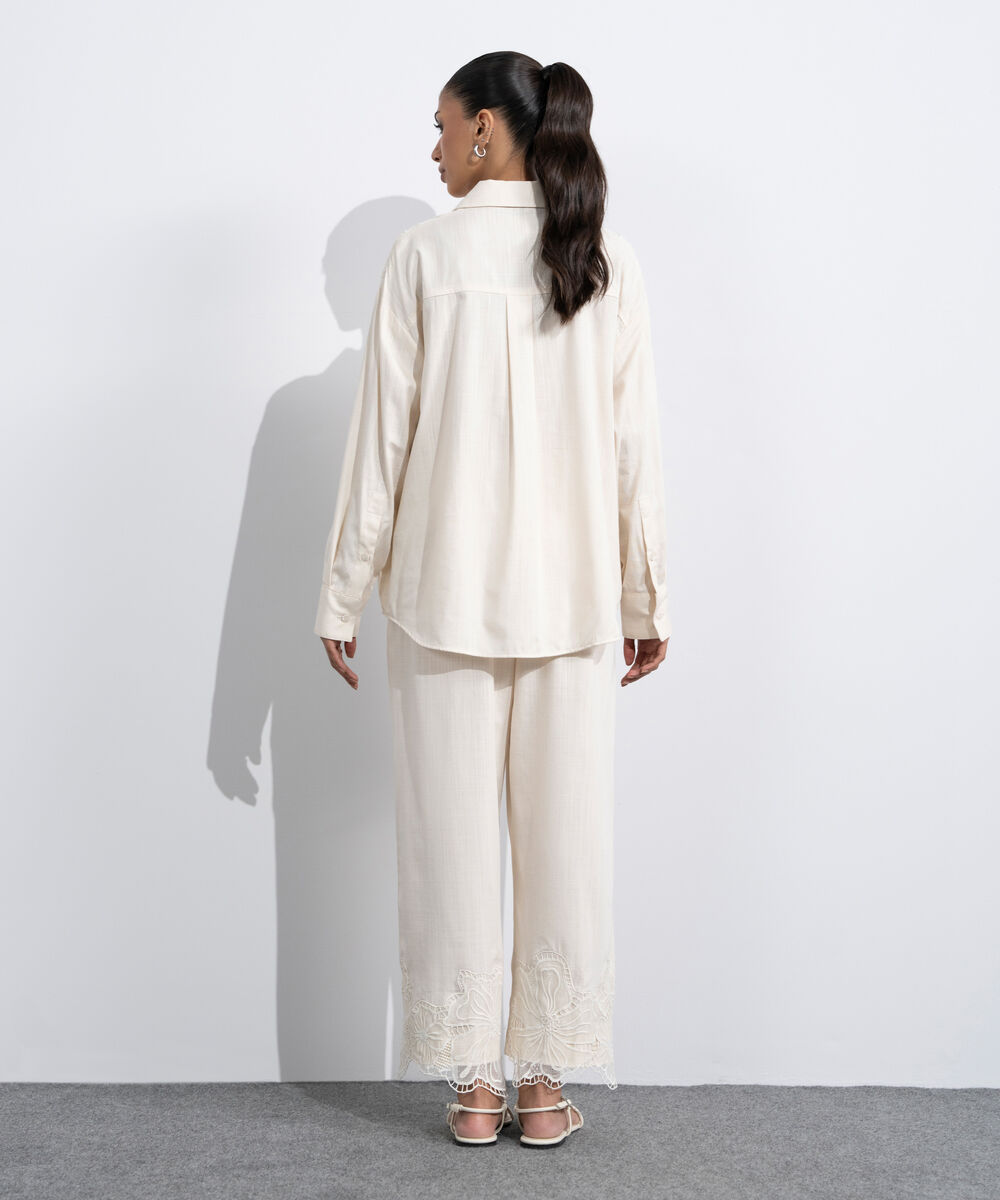 Women's Western Off-white Relaxed-Fit Embroidered Shirt
