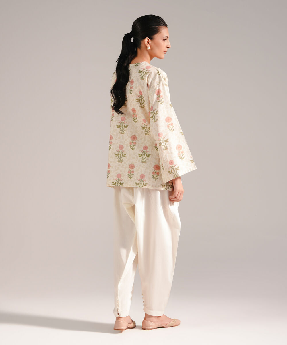 Women's RTW Textured Lawn Embroidered Beige 2 Piece Suit