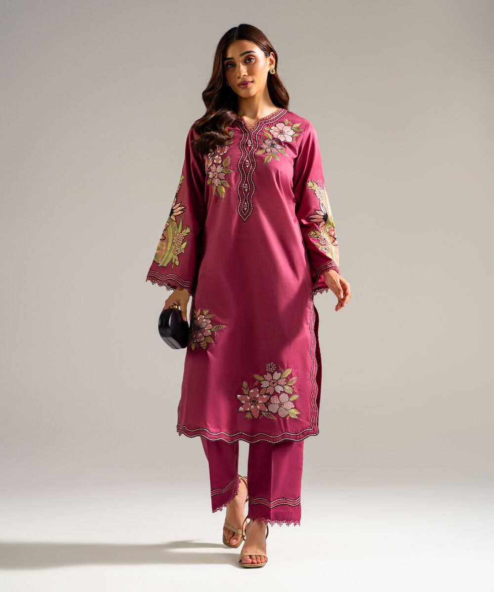 Women's RTW Lawn Embroidered Mauve 2 Piece Suit