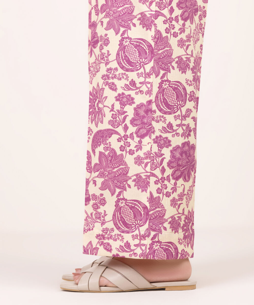 Women's RTW Seersucker Printed Cream White Culottes