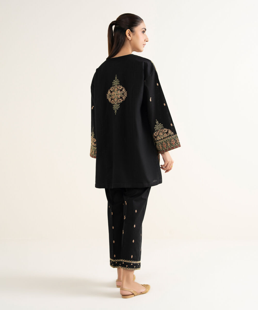 Women's RTW Khaddar Embroidered Black Straight Shirt