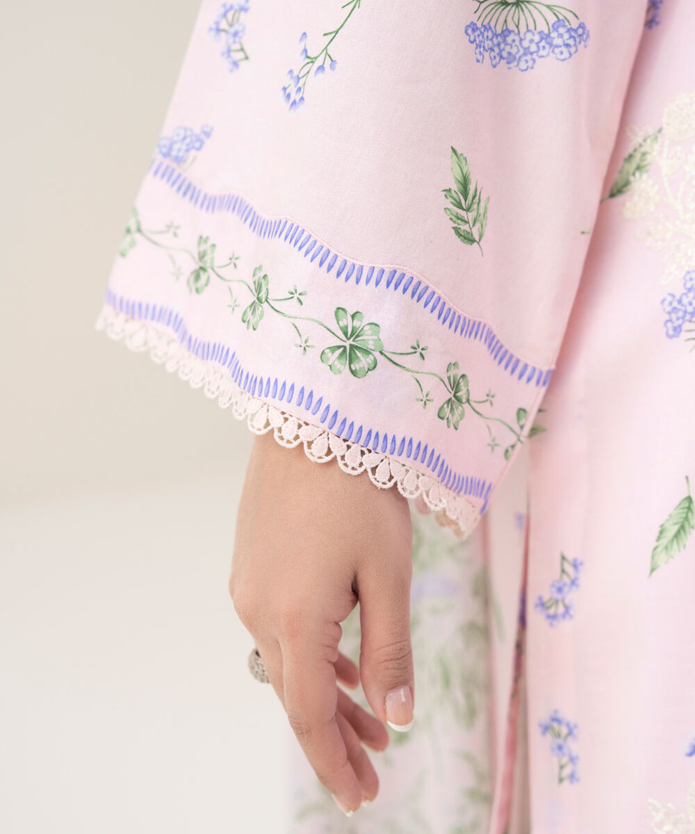 Women's Unstitched Lawn Embroidered Pink 3 Piece Suit