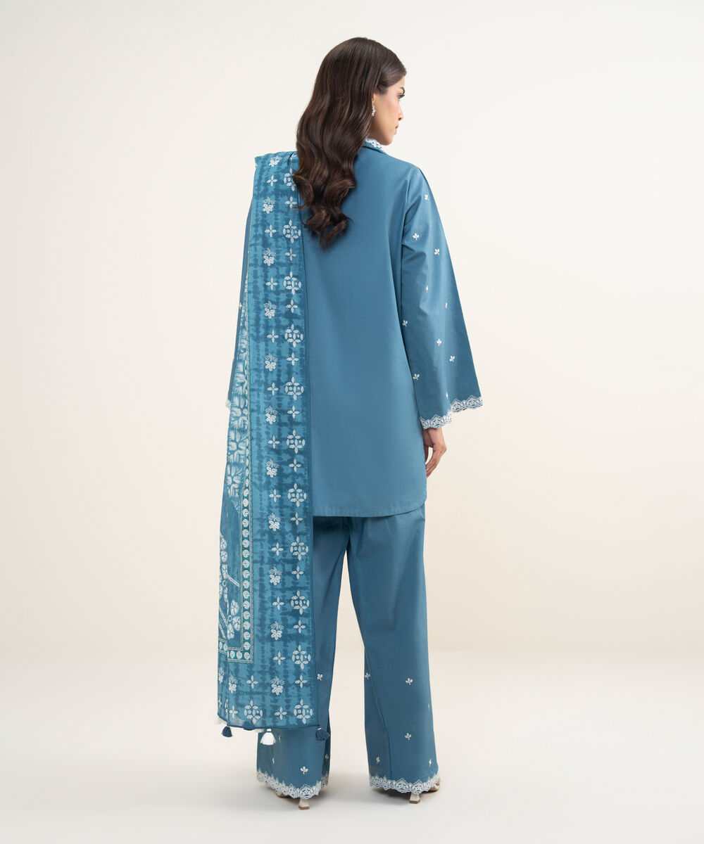 Women's Unstitched Lawn Embroidered Bllue 3 Piece Suit