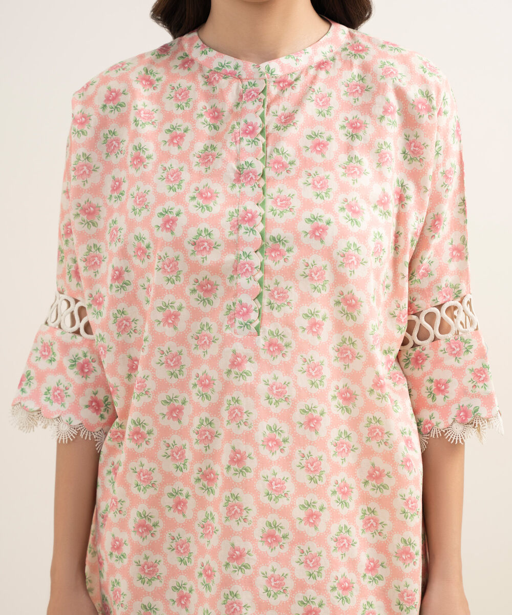 Women's RTW Lawn Printed Pink Boxy Shirt