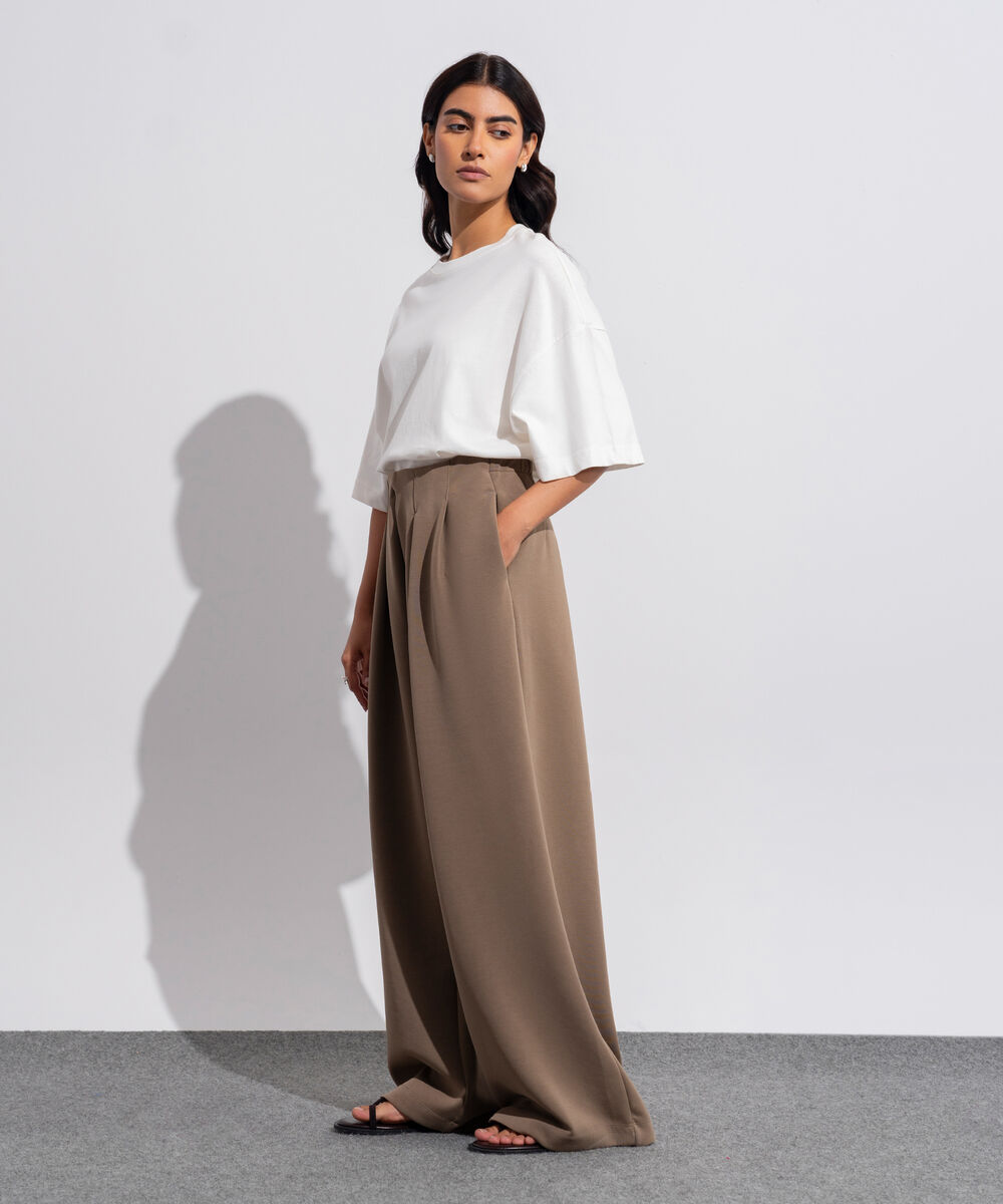 Women's Western Wear Brown Soft-Lux Pleated Trousers