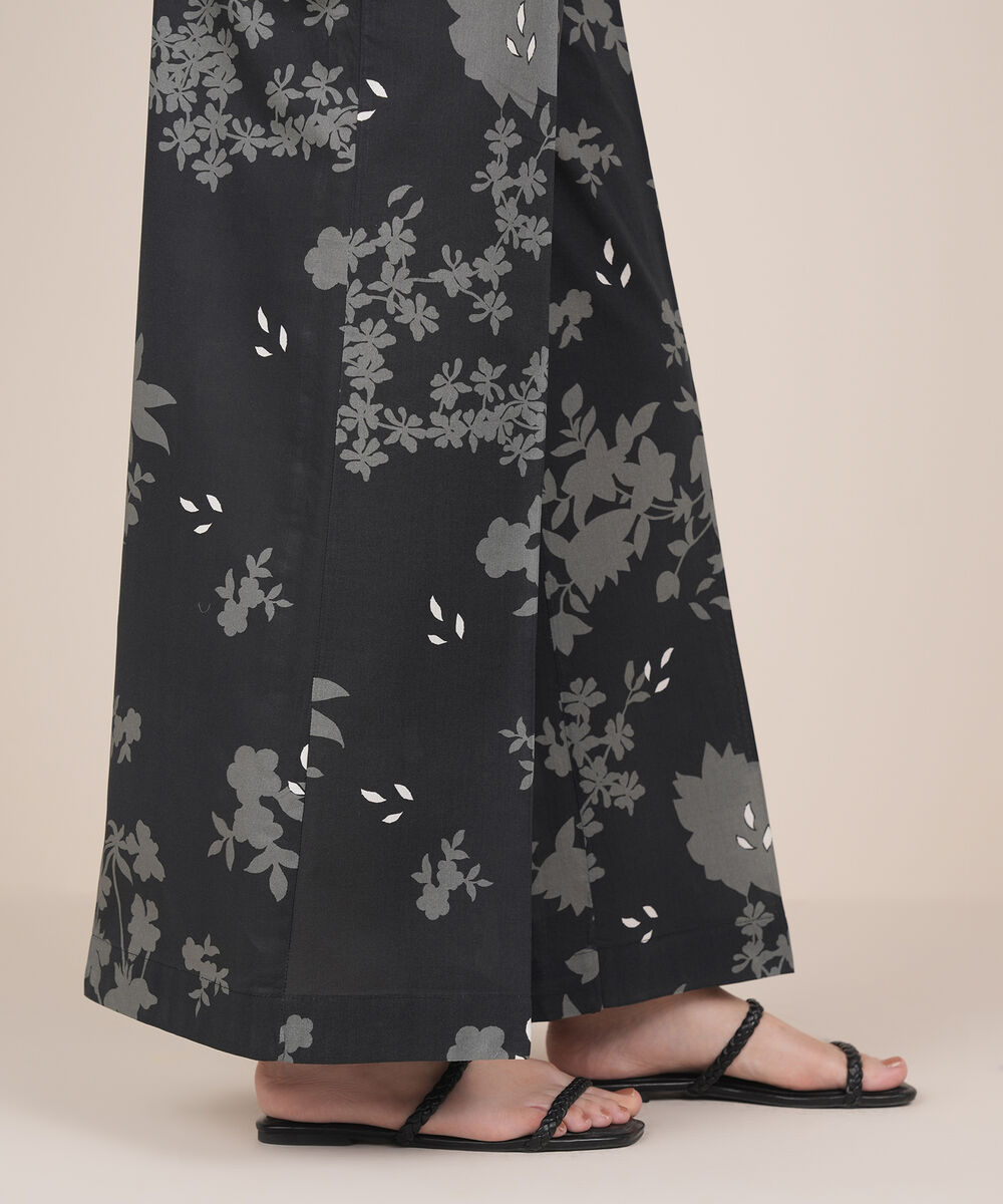 Women's RTW Cambric Black Printed Flared Pants