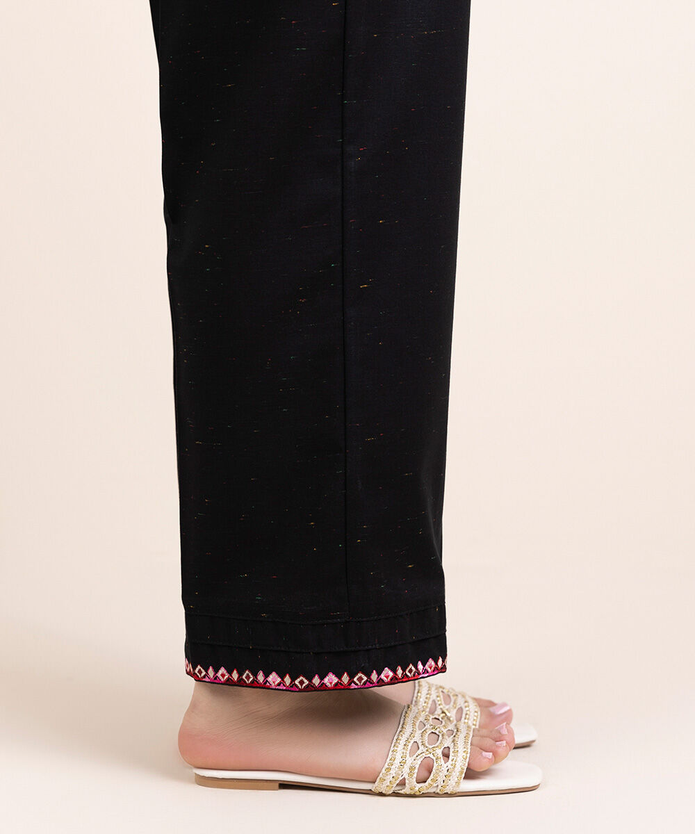 Women's Pret Multineps Black Embroidered Straight Pants