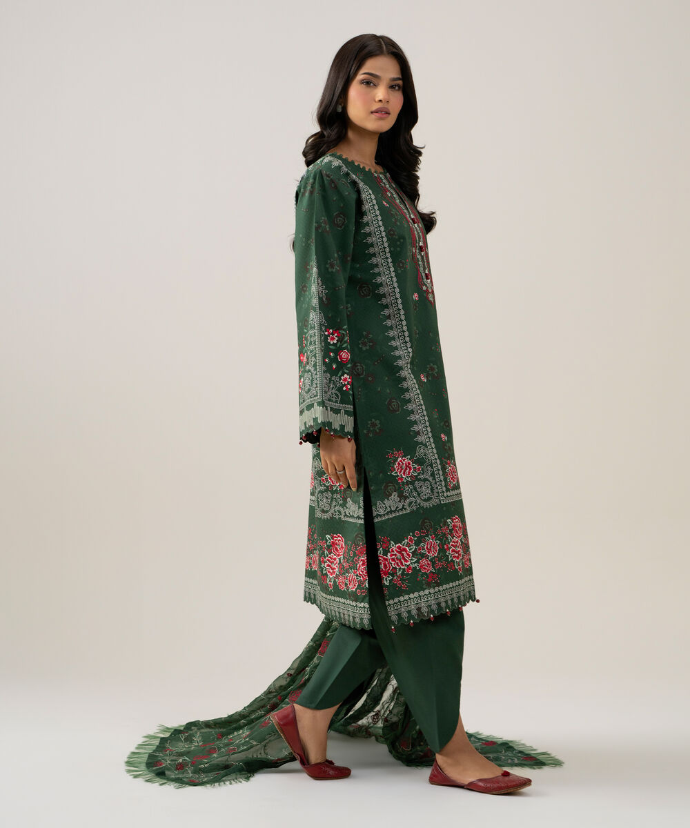 Women's Unstitched Blended Chiffon Printed Grey 3 Piece Suit