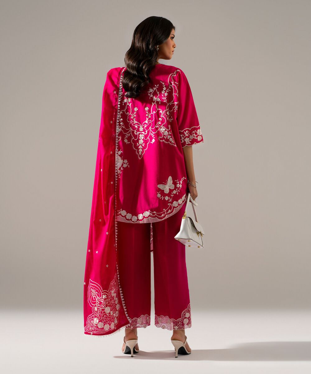 Women's RTW Lawn Solid Embroidered Pink 3 Piece Suit