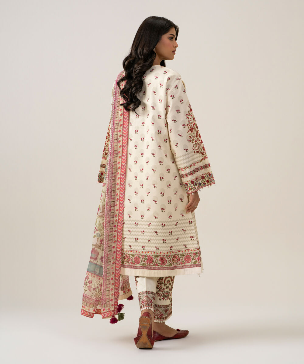 Women's Unstitched Bemberg Tissue Printed Ivory 3 Piece Suit