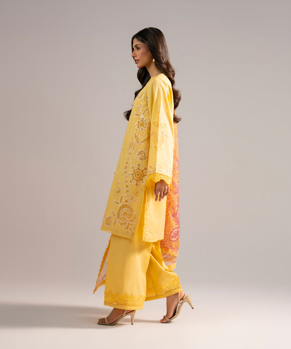 Women's RTW Lawn Embroidered Yellow 3 Piece Suit