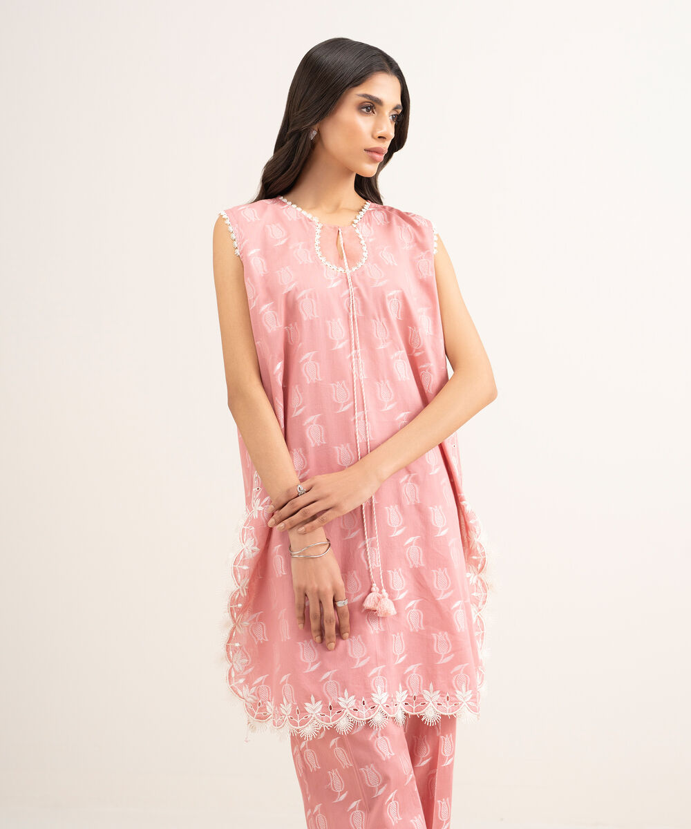 Women's RTW Extra Weft Jacquard Embroidered Pink 2 Piece Suit