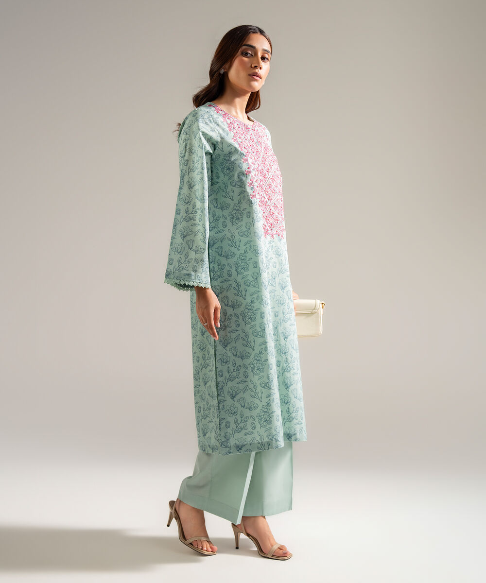 Women's RTW Cambric Embroidered Blue 2 Piece Suit