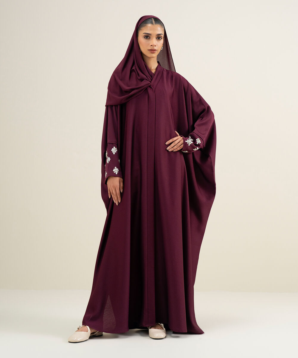 Women's Burgundy Cape Abbaya Set