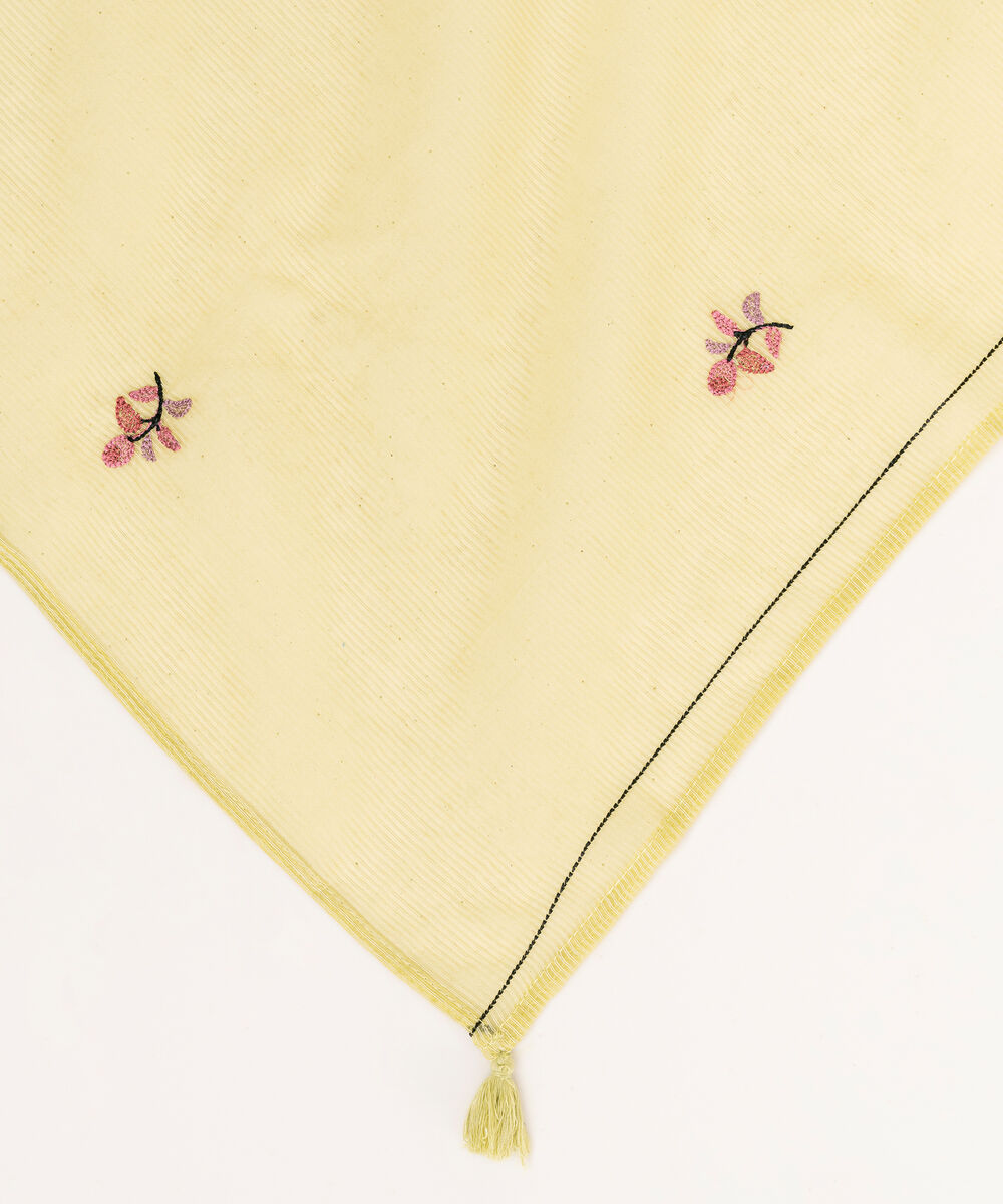 Blended Textured Karandi Lime Yellow Embroidered Dupatta