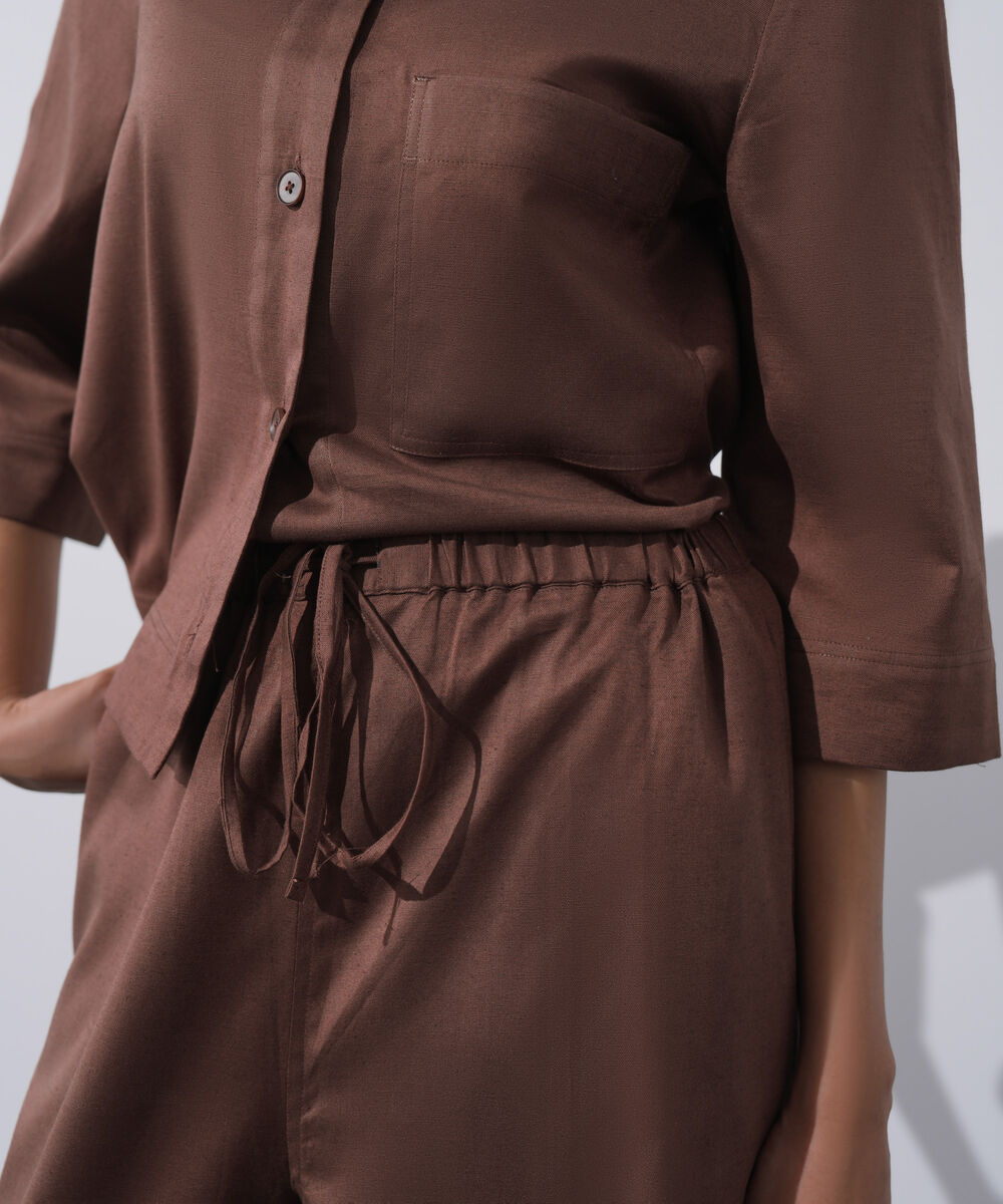 Women's Western Wear Brown Linen Blend Pull On Trousers