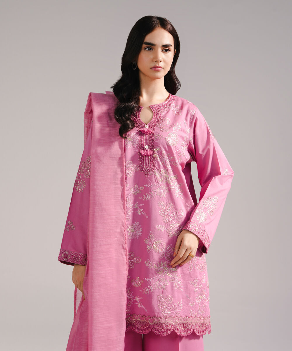Women's RTW Lawn Embroidered Pink 3 Piece Suit