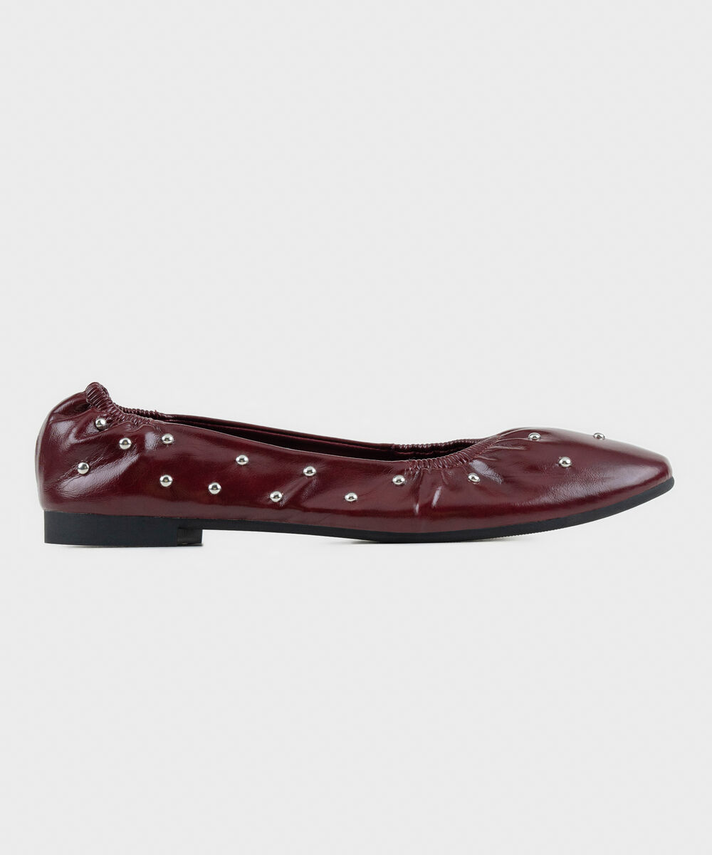 Women's Maroon Ballet Pumps With Stud Embellishment