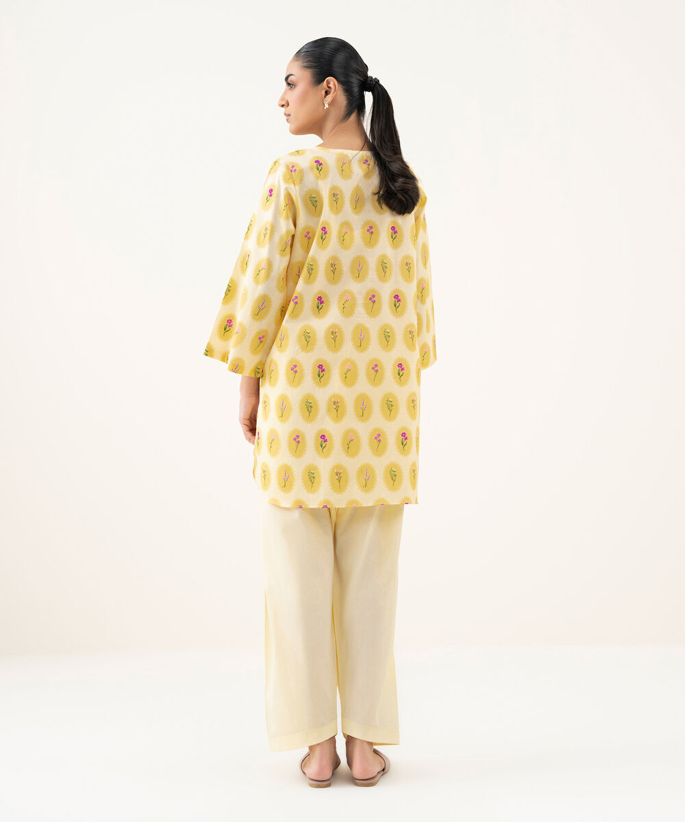 Women's RTW Cambric Printed Yellow Straight Shirt