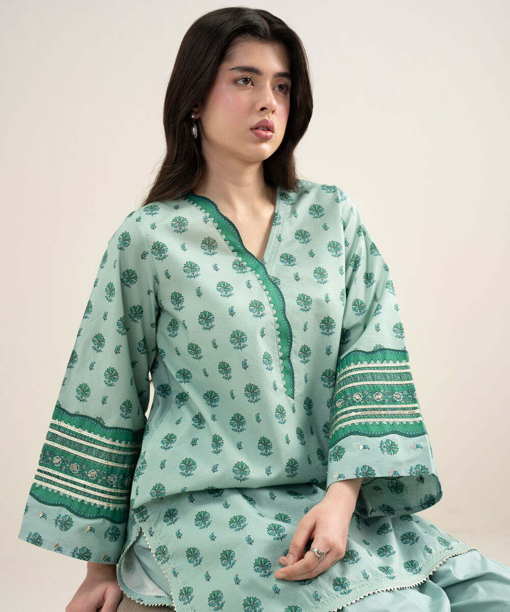 Women's Unstitched Lawn Printed Green 2 Piece Suit