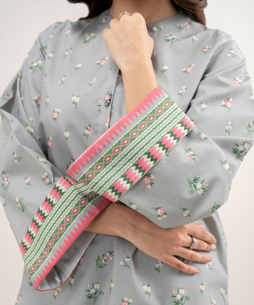 Women's Unstitched Lawn Printed Grey 2 Piece Suit