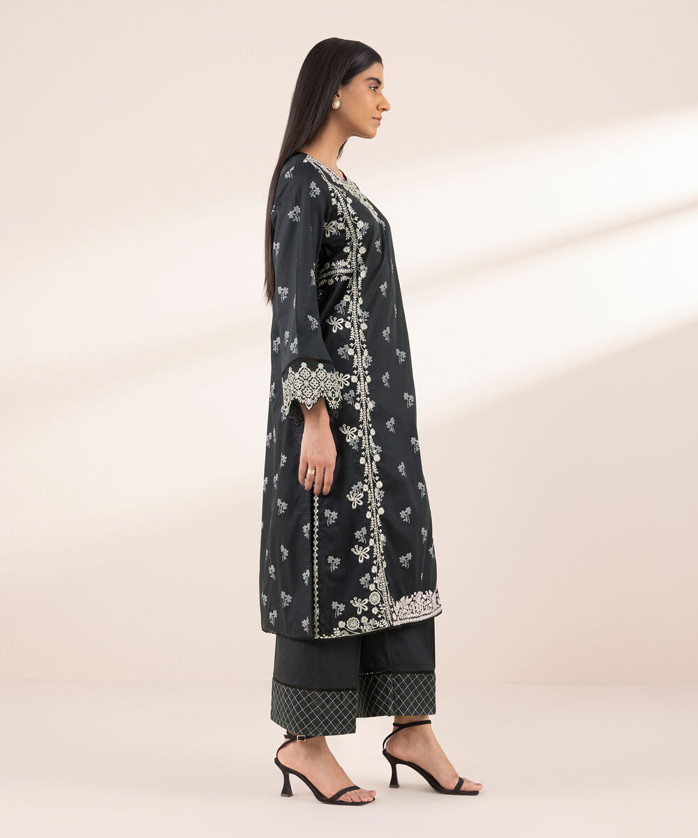 Women's RTW Lawn Black Embroidered A-Line Shirt