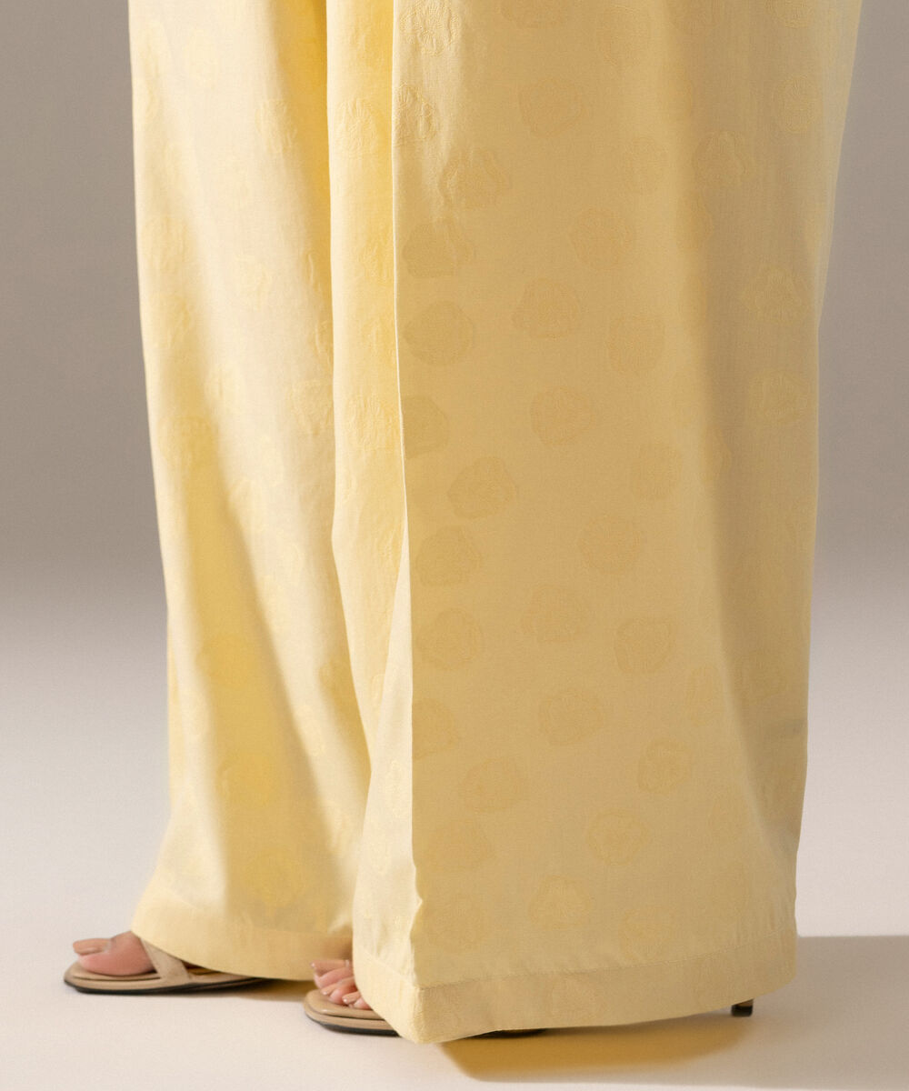Women's RTW Poly Viscose Jacquard Solid Lime Yellow Farshi Shalwar